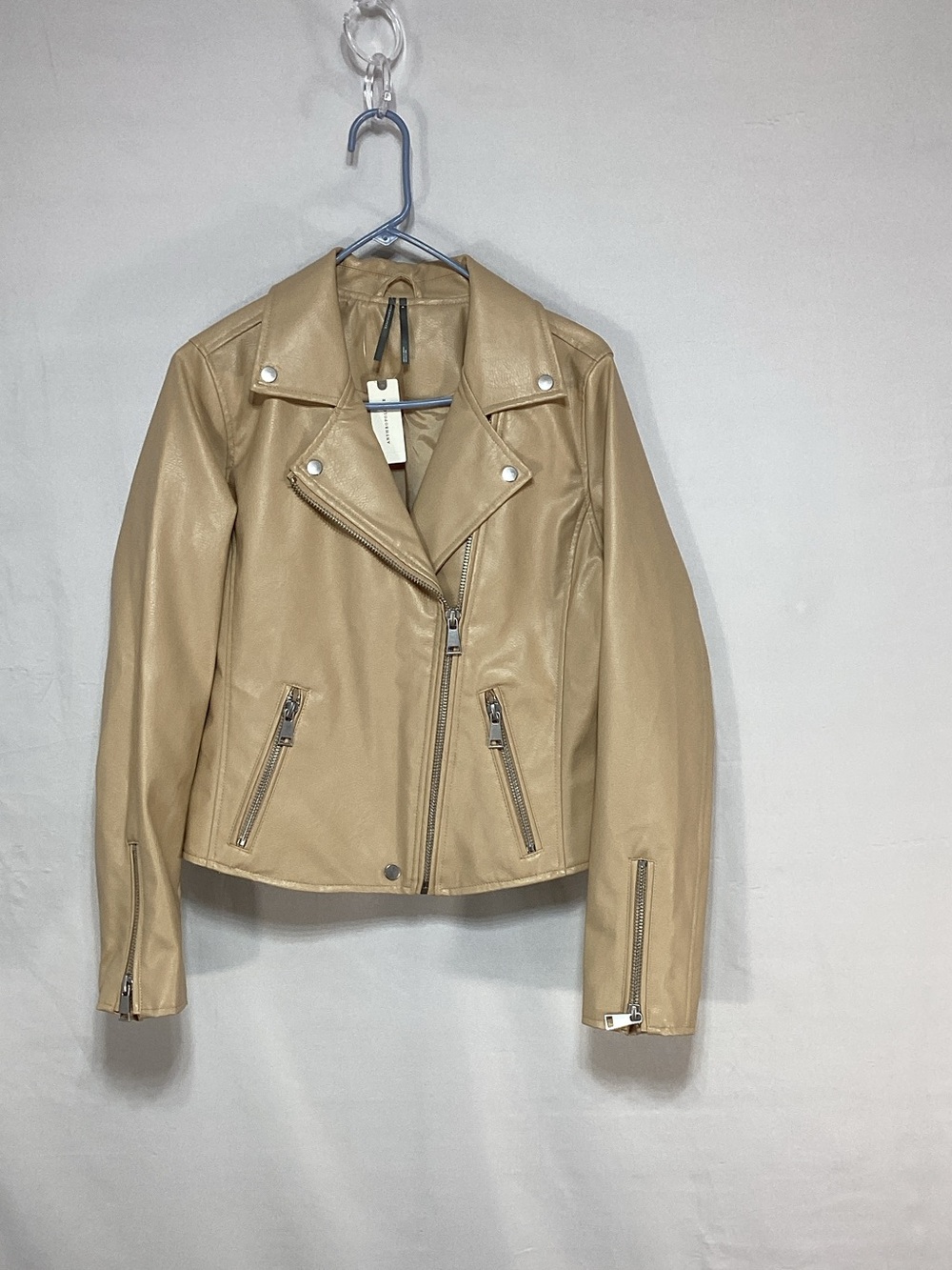 NWT Anthropologie Tan Faux Leather Moto Jacket - Picture 5 of 15